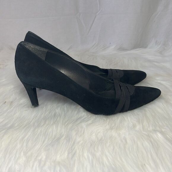 Stuart Weitzman Bandexsvelt  Black Suede Elastic Inset Heels Sz 9 - Picture 4 of 7